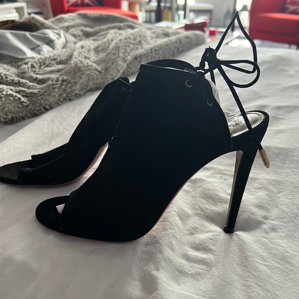 Aquazurra Mayfair 105 Black Suede Sandals Heels Size 38.5